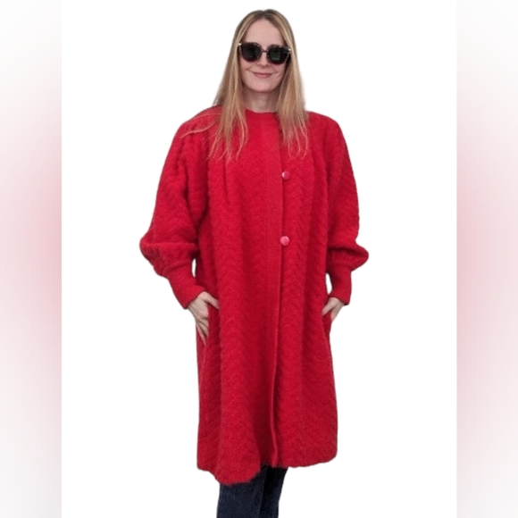 Red Sweater Jacket Knit Indoor Outdoor Vintage 70s Andersons M - Picture 4 of 7